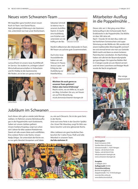 Schwanen-Journal Juli 2013 - Hotel - Restaurant Schwanen