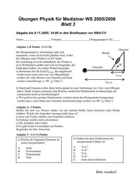 Übungen Physik für Mediziner WS 2005/2006 Blatt 3