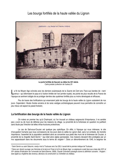 Les bourgs fortifiés de la haute vallée du Lignon - Forez histoire