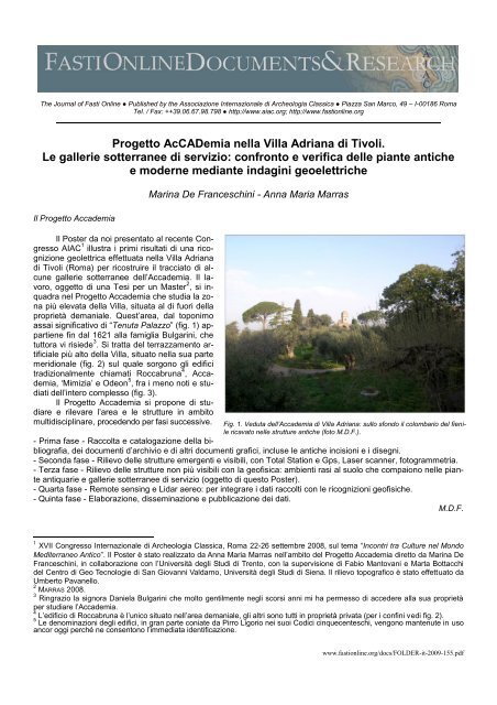 Progetto AcCADemia nella Villa Adriana di Tivoli. Le gallerie ...