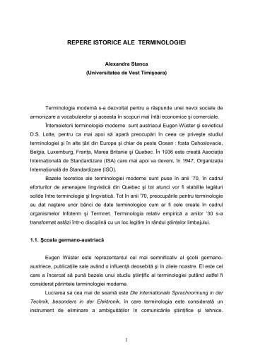 REPERE ISTORICE ALE TERMINOLOGIEI