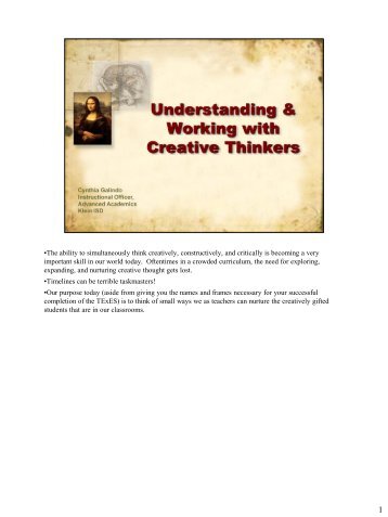 Understanding & Working With Creative Thinkers - Klein ...