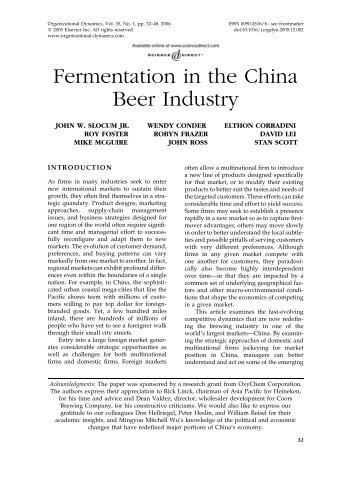 Fermentation in the China Beer Industry - Southern Methodist ...