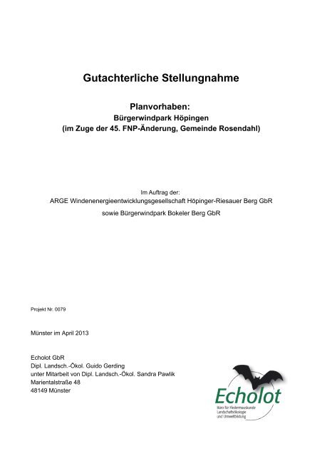 Gutachterliche Stellungnahme - in der Gemeinde Rosendahl