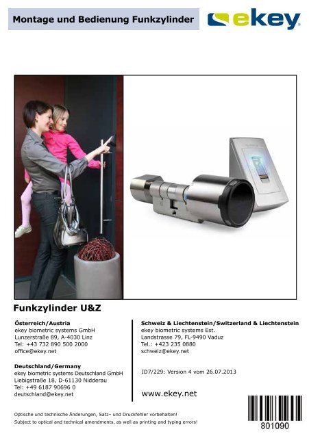 Montage und Bedienung Funkzylinder Funkzylinder U&Z - ekey