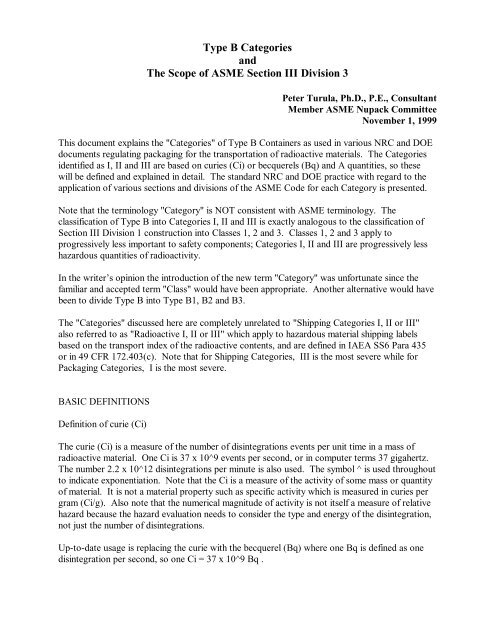 Type B Categories And The Scope Of Asme Section Iii Peter Turula
