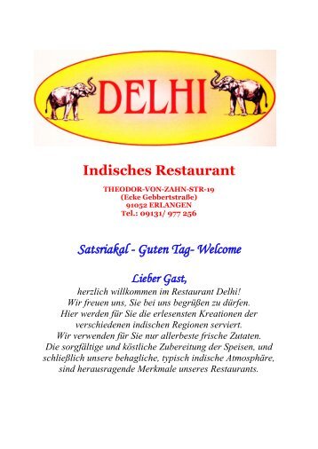 Unsere Speisekarte - Indisches Restaurant Delhi