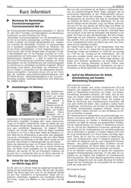 Amtliches Mitteilungsblatt der Stadt Waren (Müritz) mit Ortsteilen