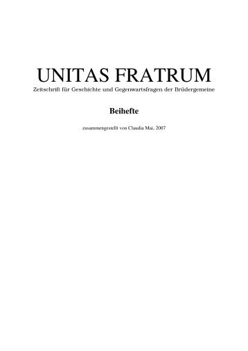 UNITAS FRATRUM - Beihefte