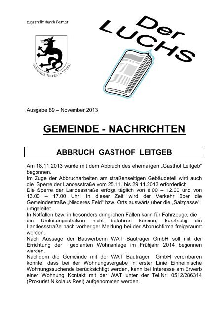 Der Luchs Nr. 89 - November 2013.pdf - Gemeinde Telfes im Stubai