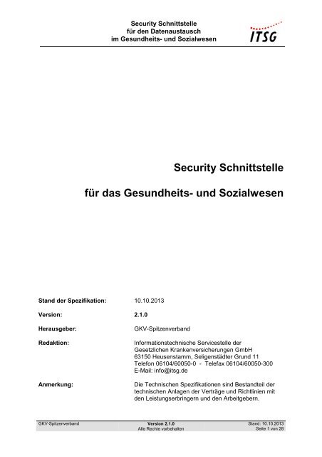 Security Schnittstelle für das Gesundheits- und Sozialwesen - GKV ...