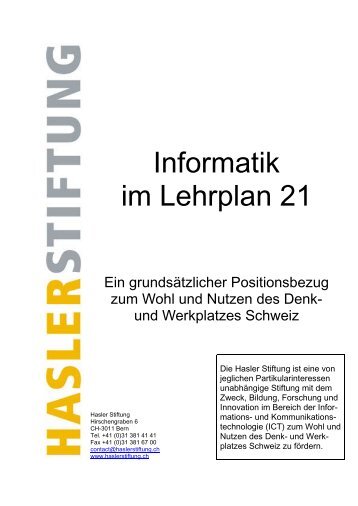 Positionspapier - Informatik im Lehrplan 21 - Fit in IT