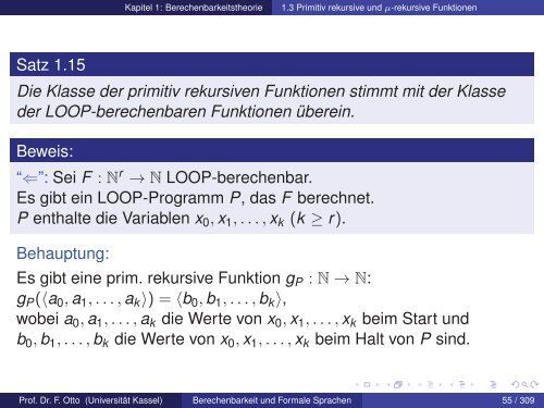 1.3 Primitiv rekursive und μ-rekursive Funktionen - Universität Kassel