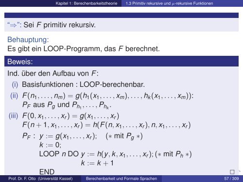 1.3 Primitiv rekursive und μ-rekursive Funktionen - Universität Kassel