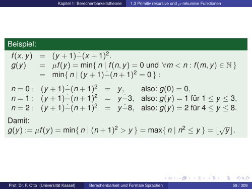 1.3 Primitiv rekursive und μ-rekursive Funktionen - Universität Kassel