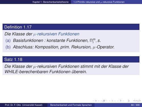 1.3 Primitiv rekursive und μ-rekursive Funktionen - Universität Kassel