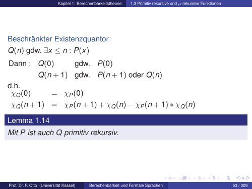 1.3 Primitiv rekursive und μ-rekursive Funktionen - Universität Kassel