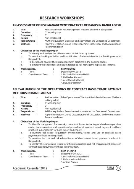 Academic Calendar 2012 - Bangladesh  Institute of Bank Management