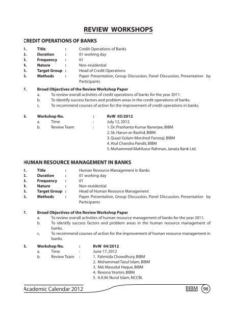 Academic Calendar 2012 - Bangladesh  Institute of Bank Management