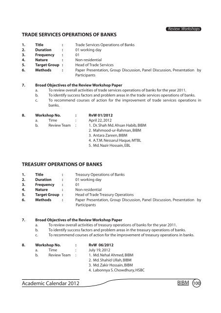 Academic Calendar 2012 - Bangladesh  Institute of Bank Management