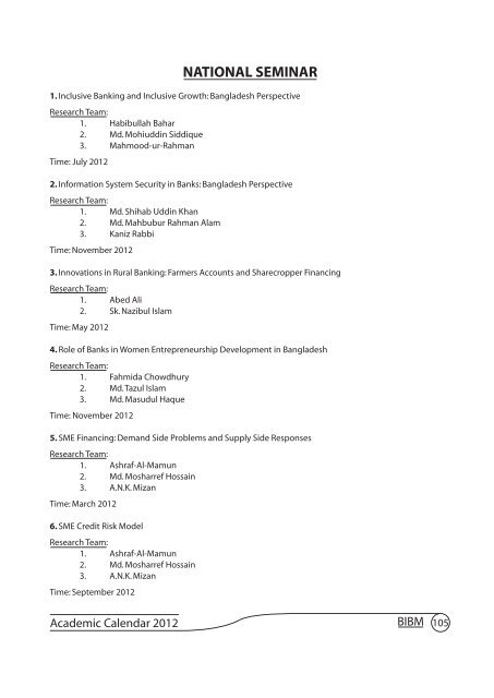 Academic Calendar 2012 - Bangladesh  Institute of Bank Management