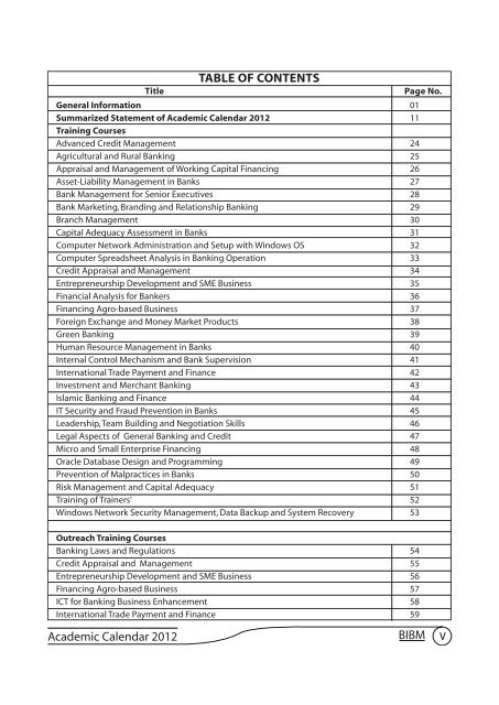 Academic Calendar 2012 - Bangladesh  Institute of Bank Management