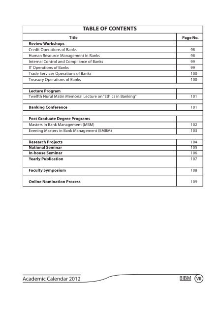 Academic Calendar 2012 - Bangladesh  Institute of Bank Management