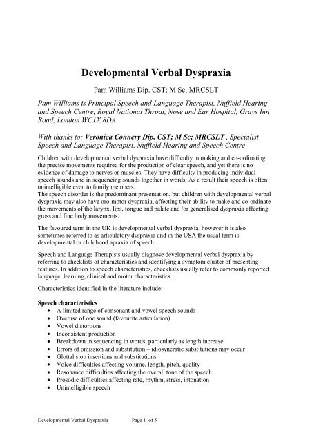 Developmental Verbal Dyspraxia - Dyspraxia Foundation