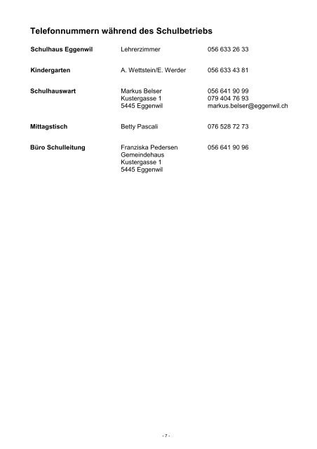 Infoschrift Schule Eggenwil 2013-2014