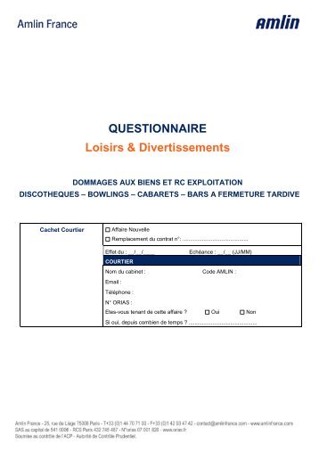 QUESTIONNAIRE Loisirs & Divertissements - Amlin France