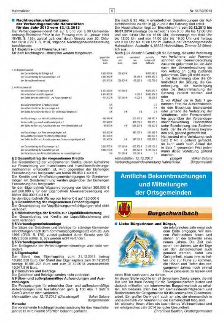 Mitteilungsblatt Nr. 51 vom 19.12.2013 - VG Hahnstätten