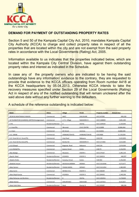 DEMAND FOR PAYMENT OF OUTSTANDING PROPERTY RATES ...