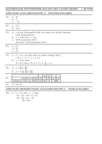 1. Runde - Mathematik-Wettbewerb des Landes Hessen