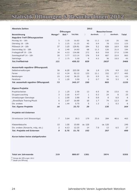 Jahresbericht 2012 - Verein Jugendarbeit Wetzikon