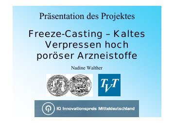 Präsentation des Projektes Freeze-Casting – Kaltes Verpressen ...