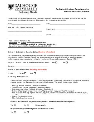 Prospective Employees Self Identification Form - Dalhousie University