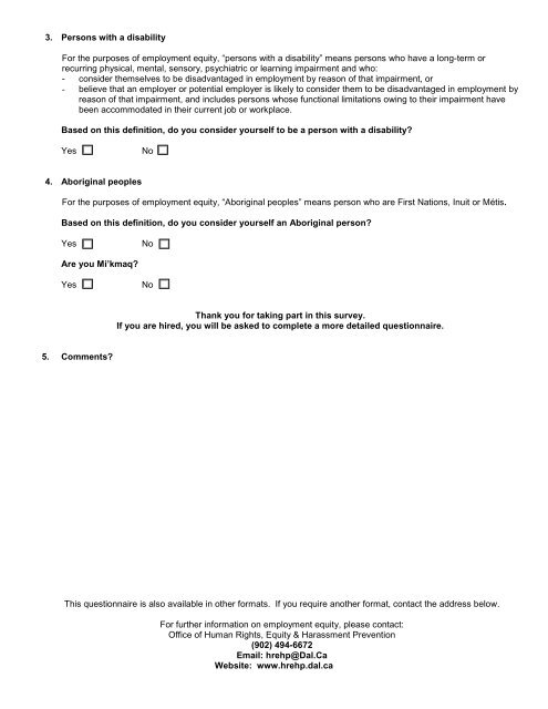 Prospective Employees Self Identification Form - Dalhousie University