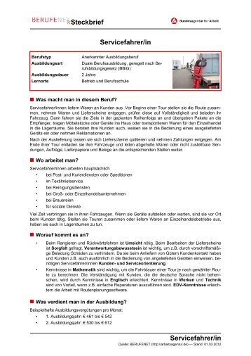 Servicefahrer/in Steckbrief Servicefahrer/in