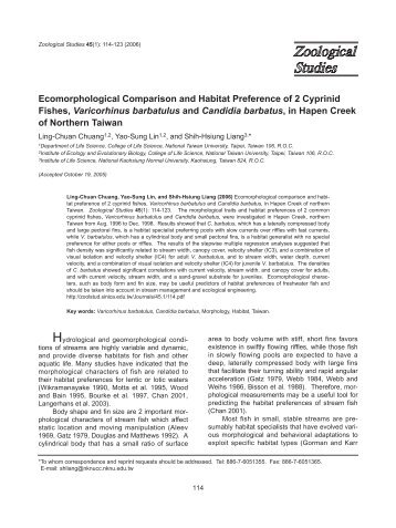 Ecomorphological Comparison and Habitat Preference of 2 Cyprinid ...