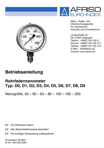 Betriebsanleitung Rohrfedermanometer Typ