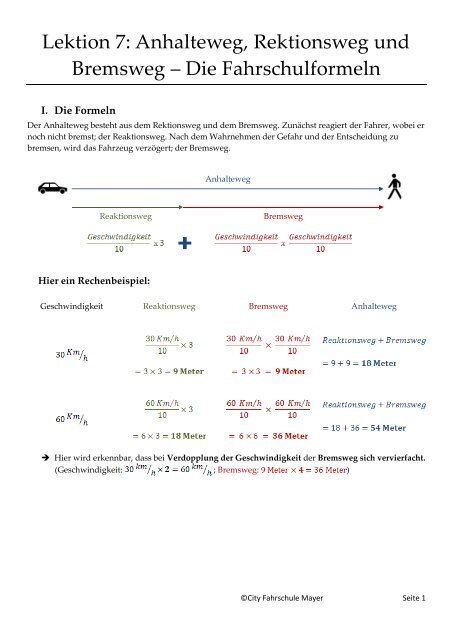 Lektion 7: Anhalteweg, Rektionsweg und Bremsweg ‒ Die ...