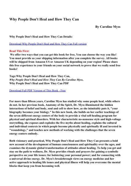 Why People Don T Heal And How They Can By Caroline Myss Pdf