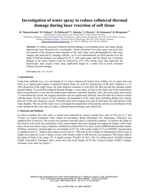 Investigation of water spray to reduce collateral thermal damage ...