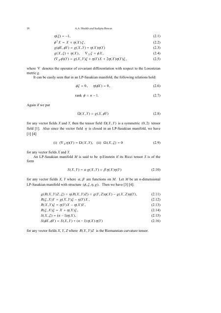 On LP-Sasakian Manifolds - Mathematical Sciences