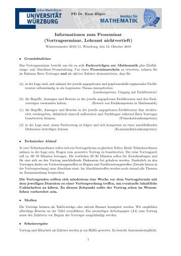 Informationen zum Proseminar (Vortragsseminar, Lehramt ...