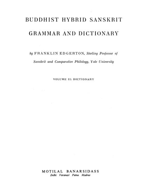 BUDDHIST HYBRID SANSKRIT GRAMMAR AND DICTIONARY