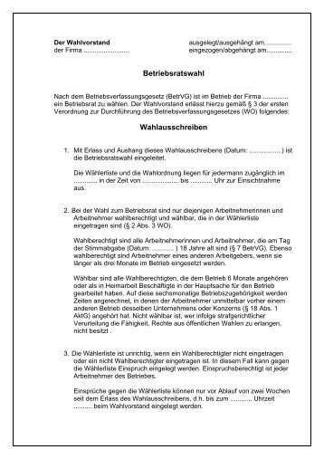 Betriebsratswahl Wahlausschreiben - Fachanwalt-schreiber.com