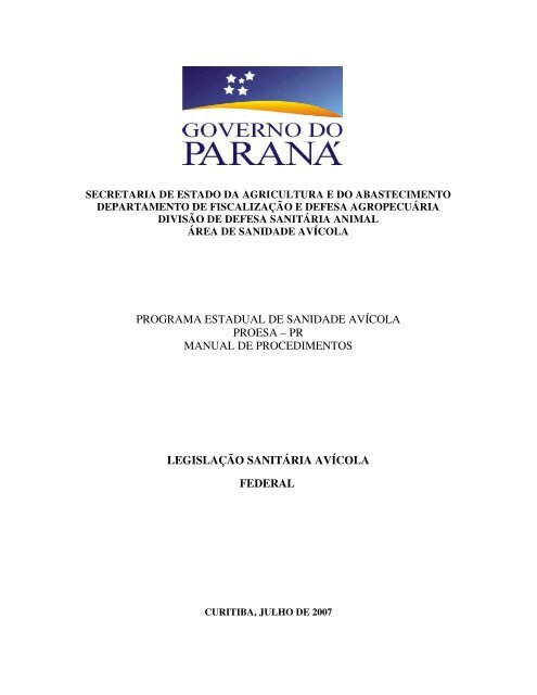 pr manual de procedimentos legislação sanitária avícola federal