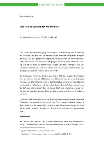 13. Subjekt der Autonomie - Sozialrecht in Freiburg