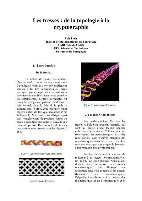 Les Tresses De La Topologie à La Cryptographie Luis - 